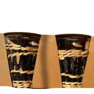 4!!!! TARGET dollar spot raffia wrapped drinking glasses -black/natural …